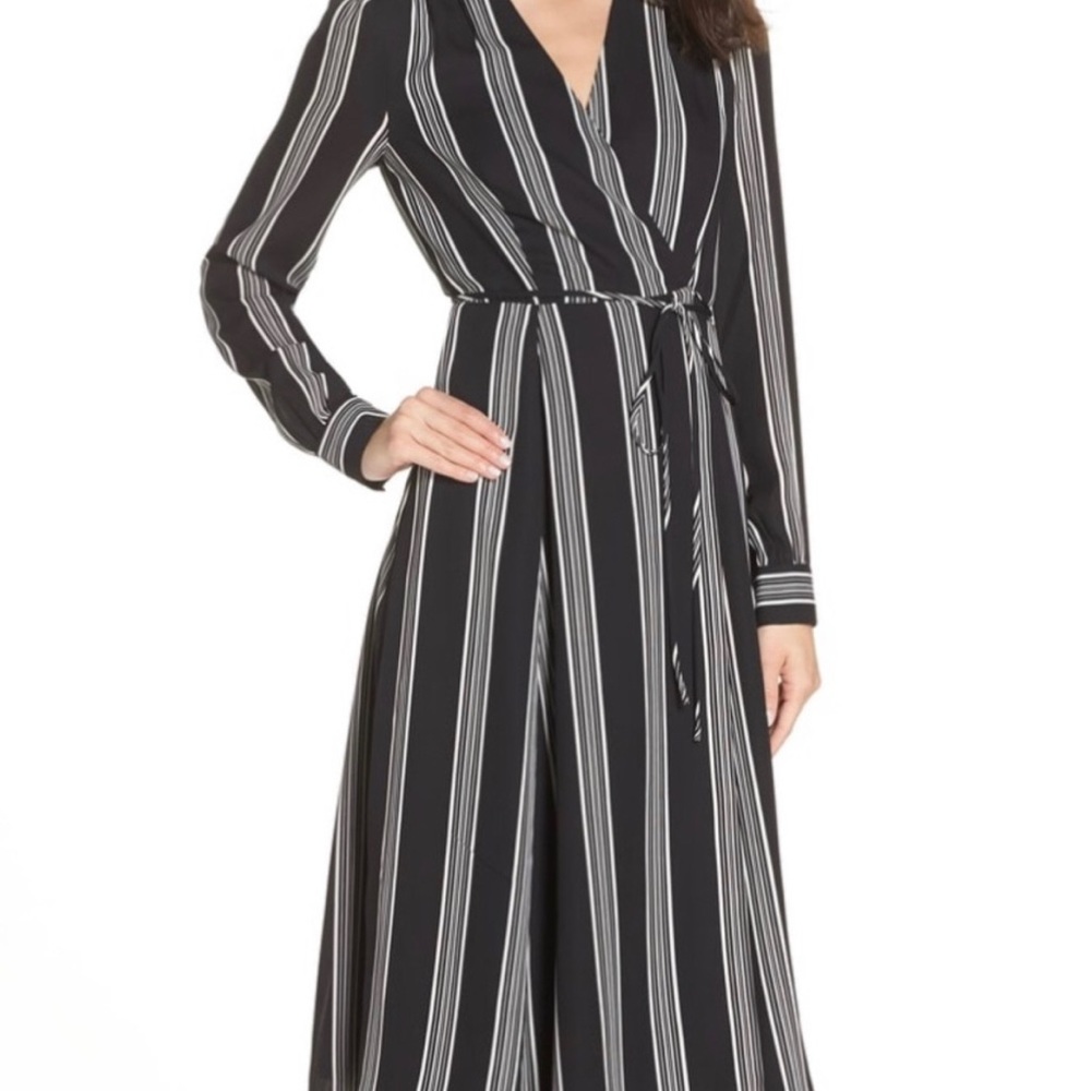 Black White Striped Classic Fit & Flare Dress